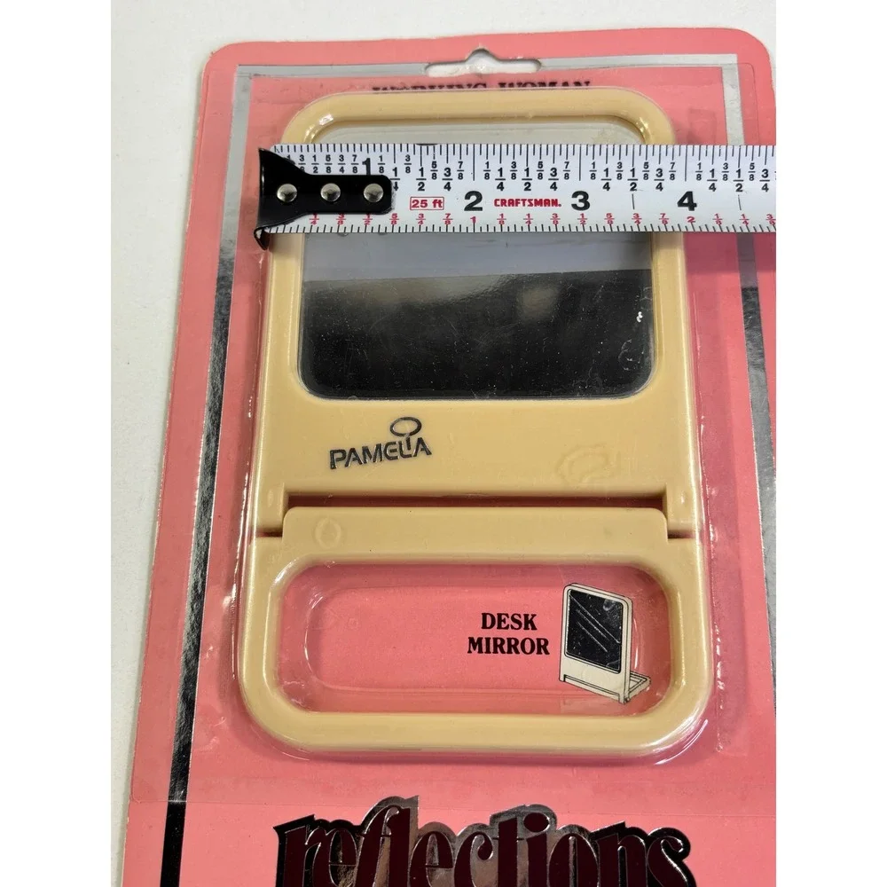 Vintage 1982 Pamela Creations Reflections Desk Mirror Beige Folding Travel #141